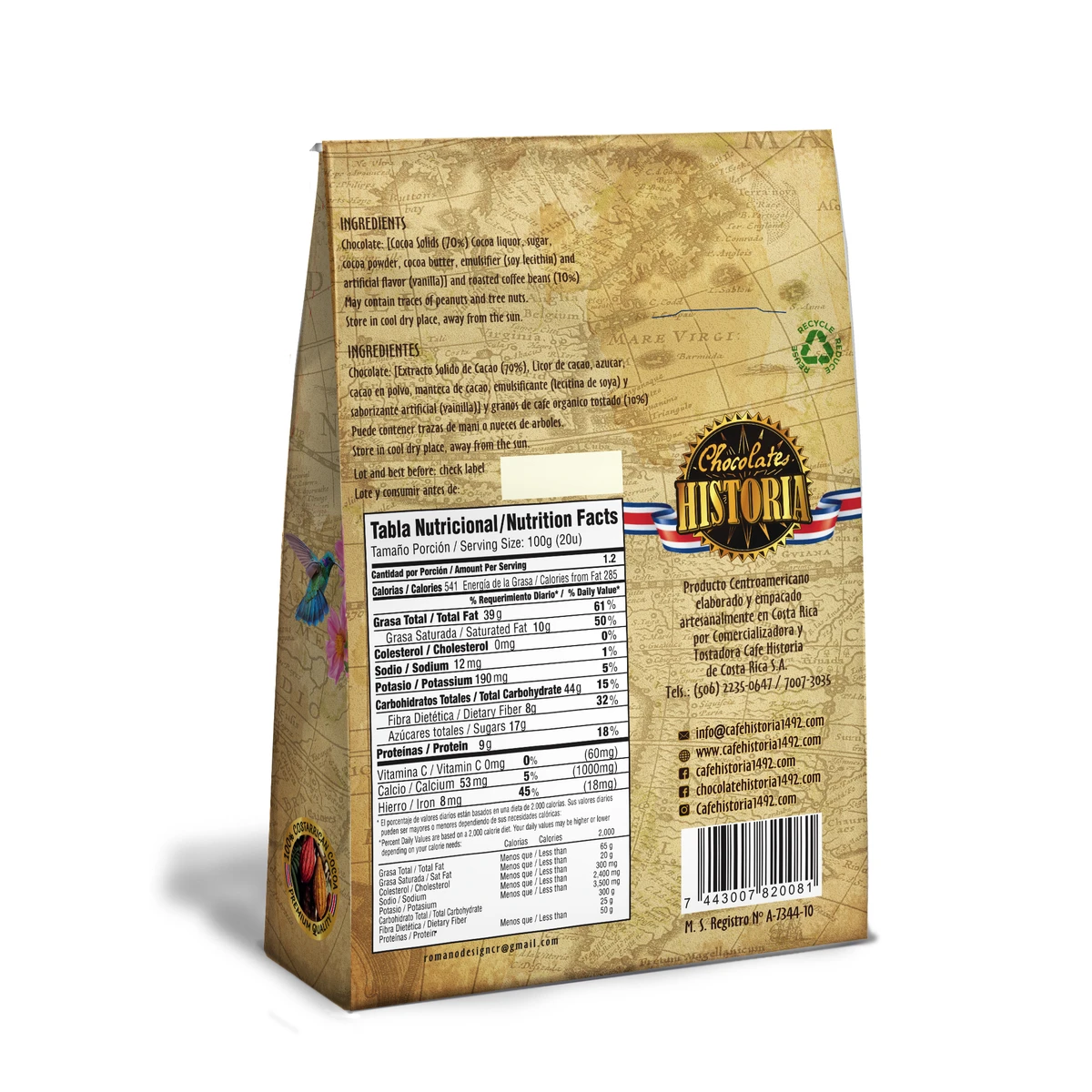 Granos de Café Recubierto de Chocolate Oscuro 70% - dorso