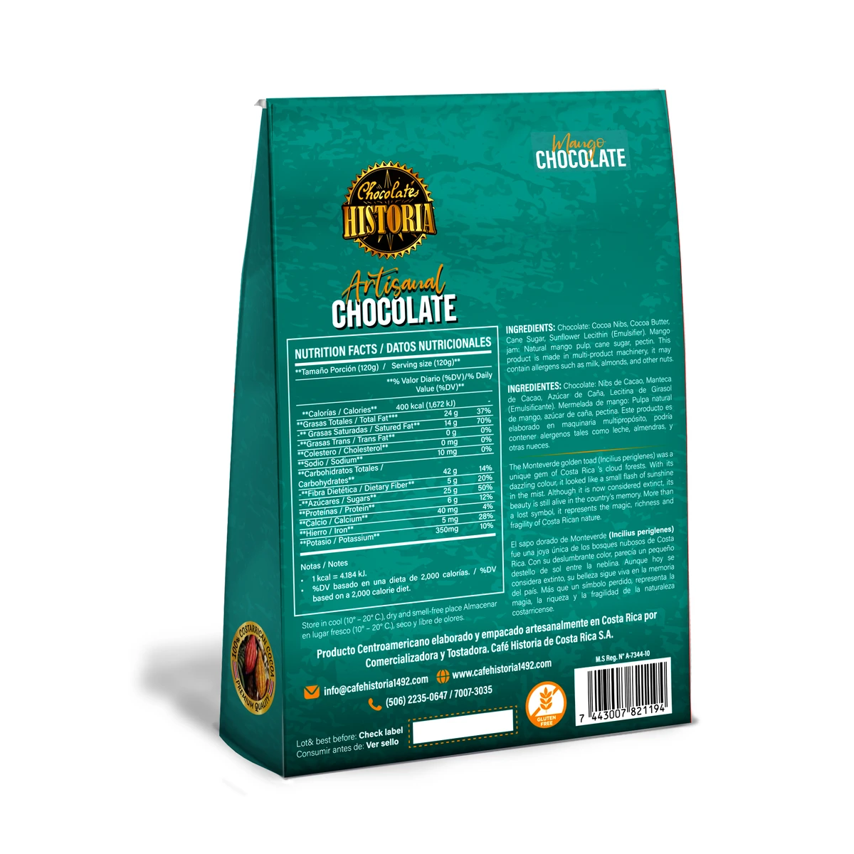 Jalea de Mango Recubierta de Chocolate Oscuro 70% - dorso