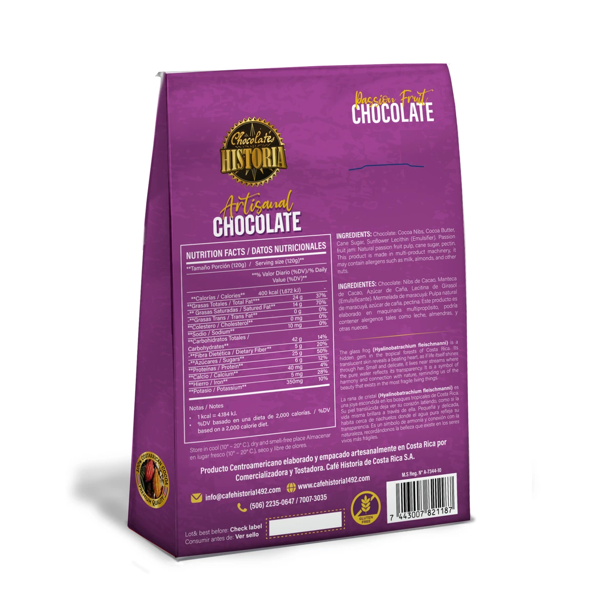 Jalea de Maracuyá Recubierta de Chocolate Oscuro 70% - dorso