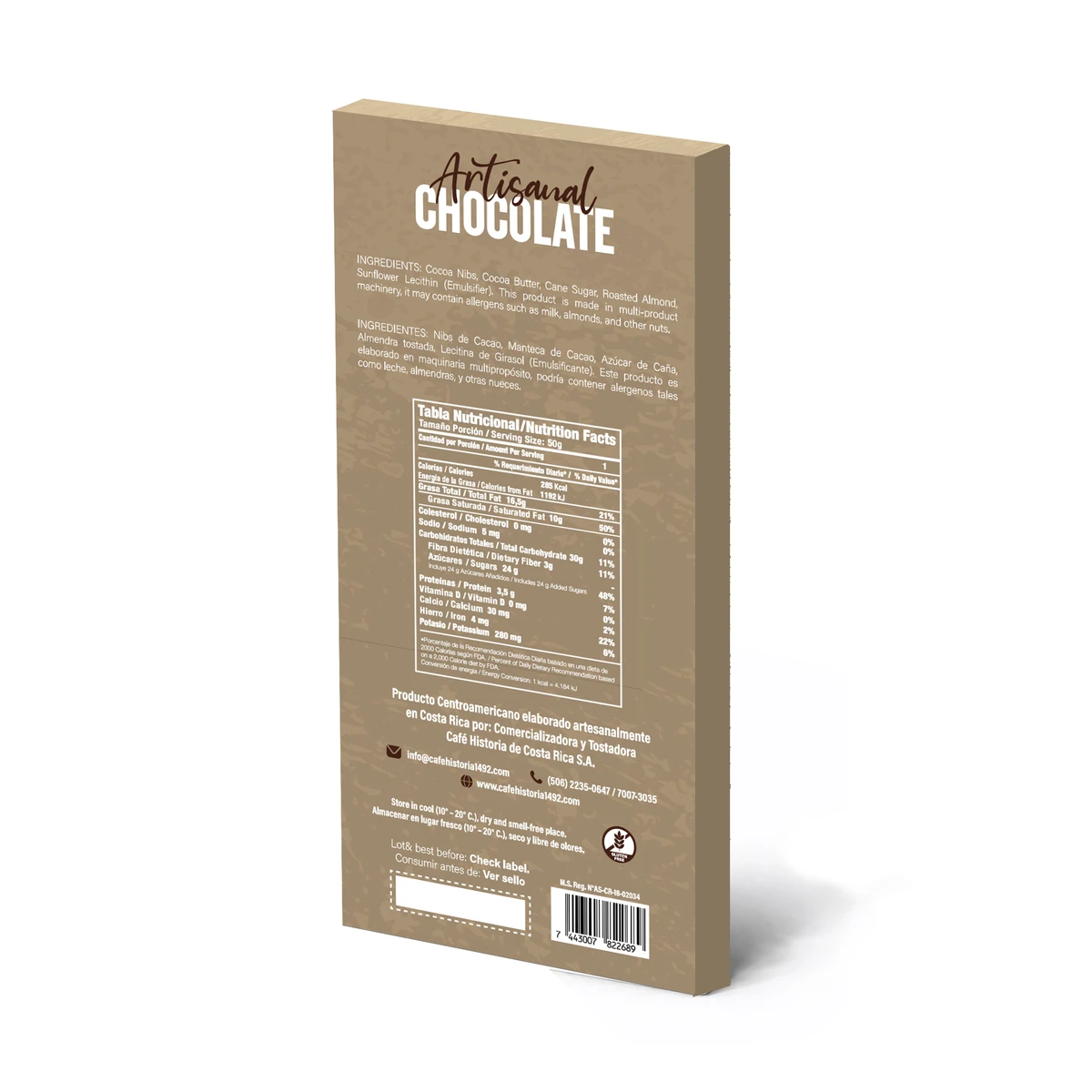 Chocolate Oscuro 55% - Almendras - dorso