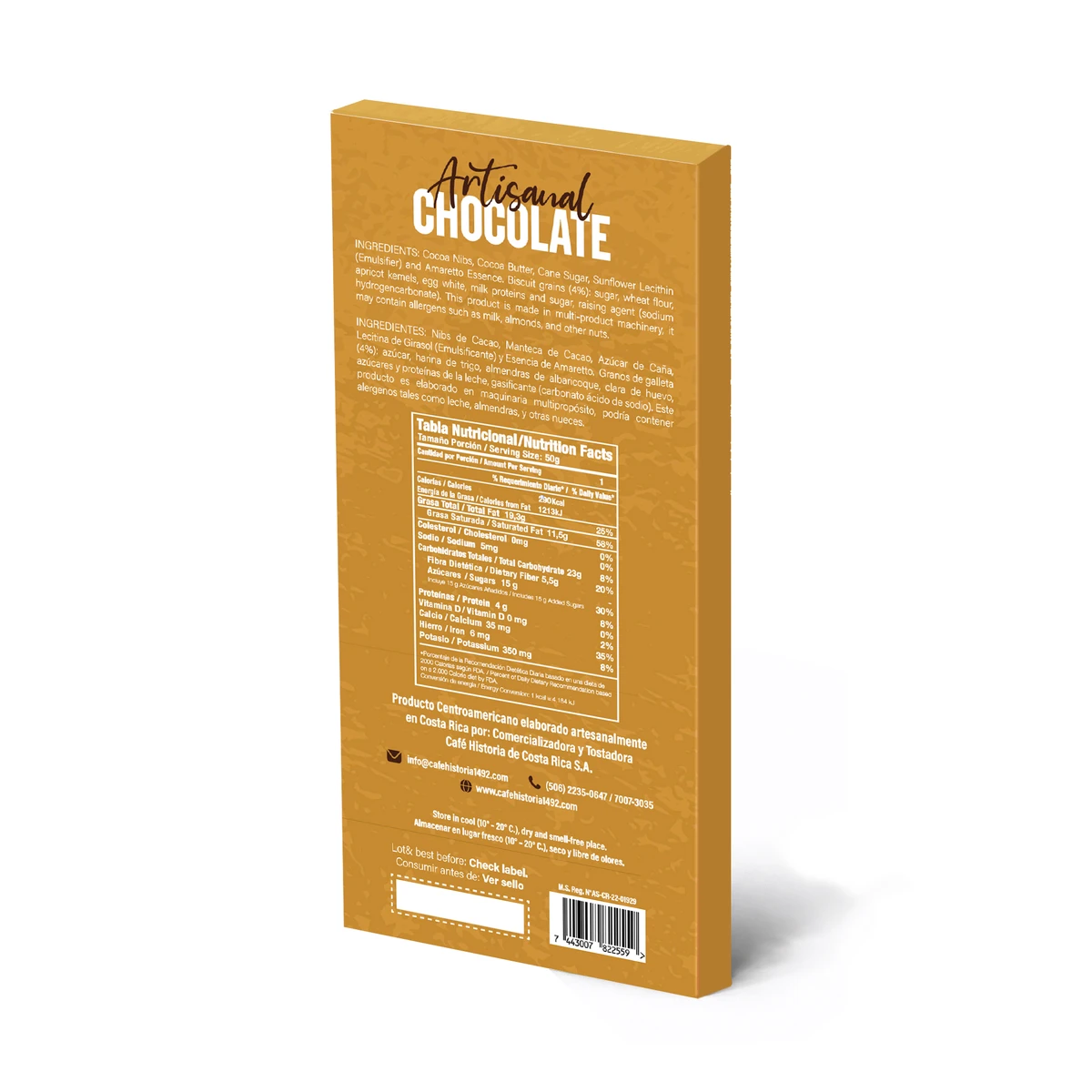 Chocolate Oscuro 70% - Amaretto - dorso