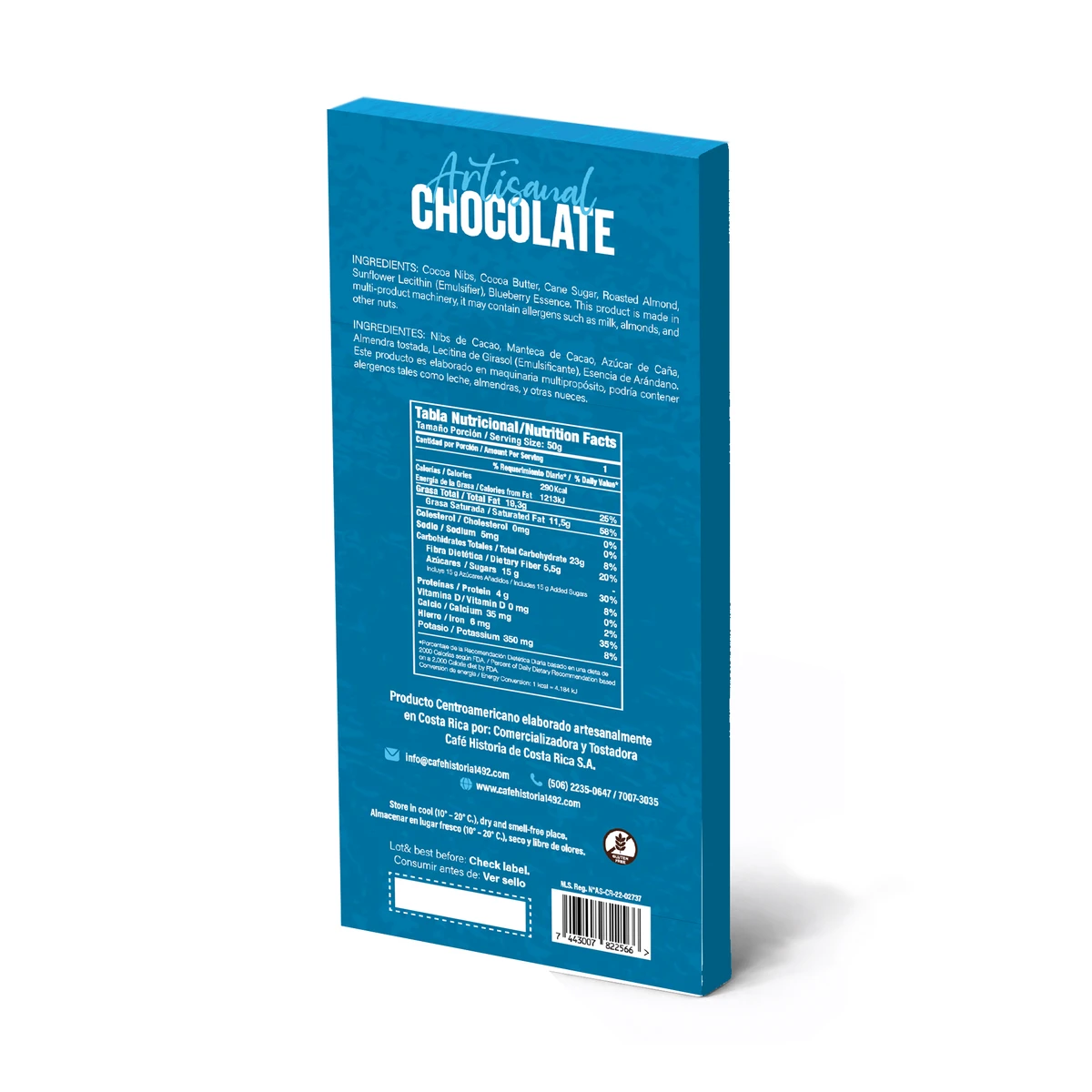 Chocolate Oscuro 70% - Arándano y Almendras - dorso