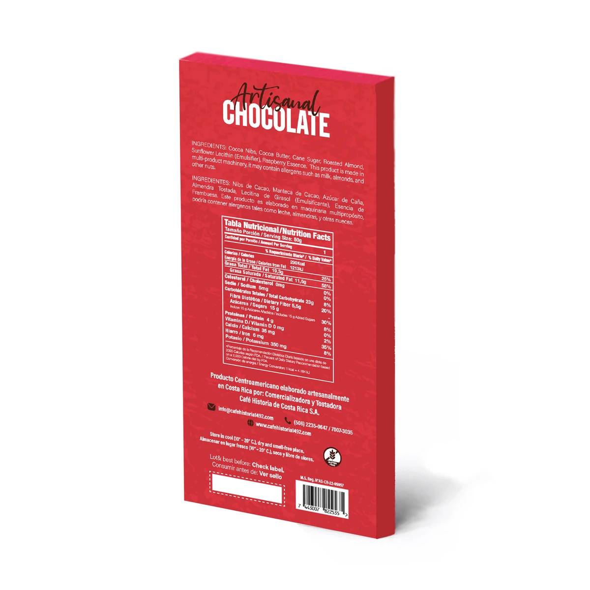 Chocolate Oscuro 70% - Frambuesa y Almendras - dorso