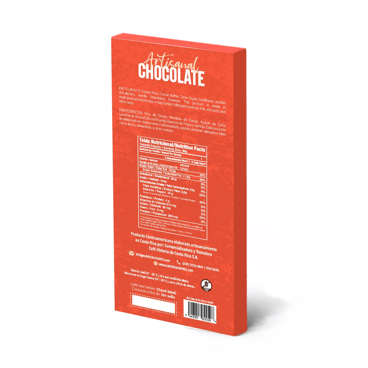 Chocolate Oscuro 70% - Fresa y Vainilla - dorso