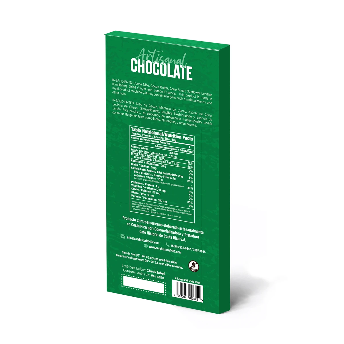 Chocolate Oscuro 70% - Jengibre y Limón - dorso