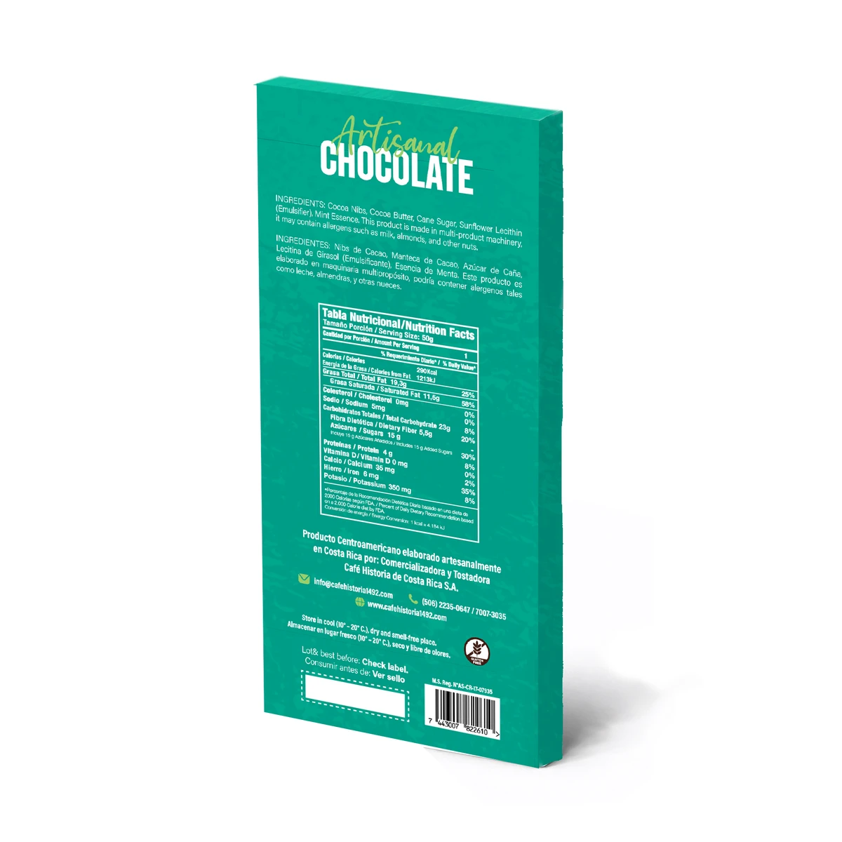 Chocolate Oscuro 70% - Menta - dorso