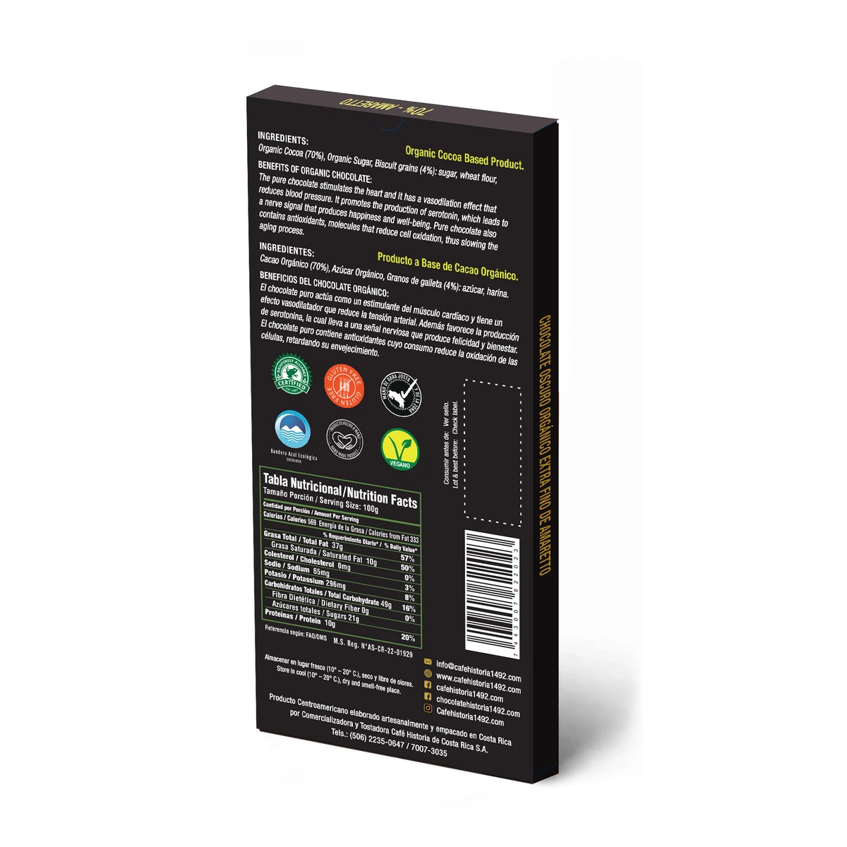 Chocolate Oscuro 70% - Amaretto 80g - dorso