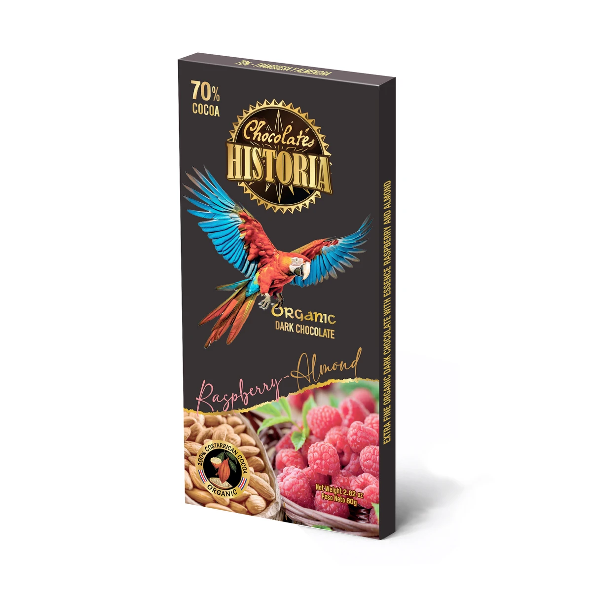 Chocolate Oscuro 70% - Frambuesa y Almendras 80g