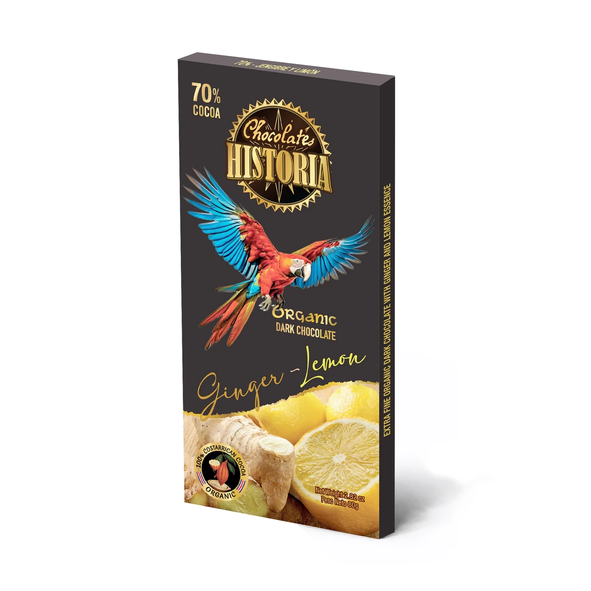 Chocolate Oscuro 70% - Jengibre y Limón 80g