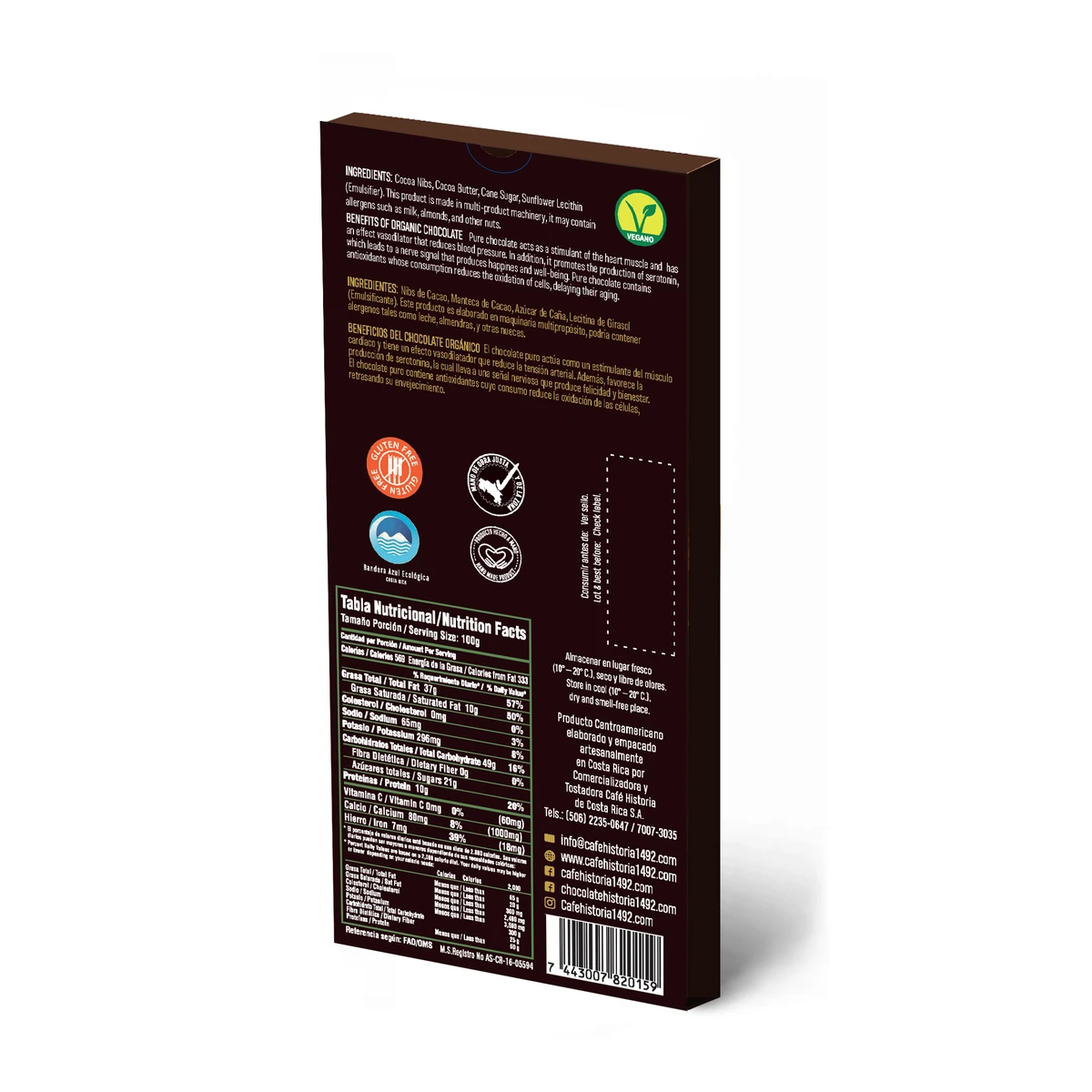 Chocolate Oscuro 70% Biosostenible 100g - dorso
