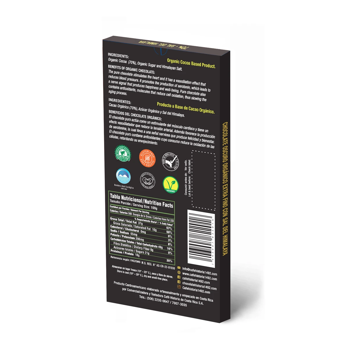 Chocolate Oscuro 70% - Sal del Himalaya 80g - dorso